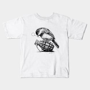 chickadee with grenade Kids T-Shirt